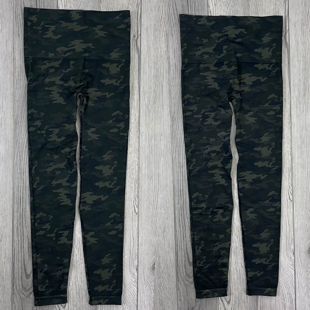 SPANX Women Size L Green Camo Look At Me Now High Rise Seamless Pullon Leggings